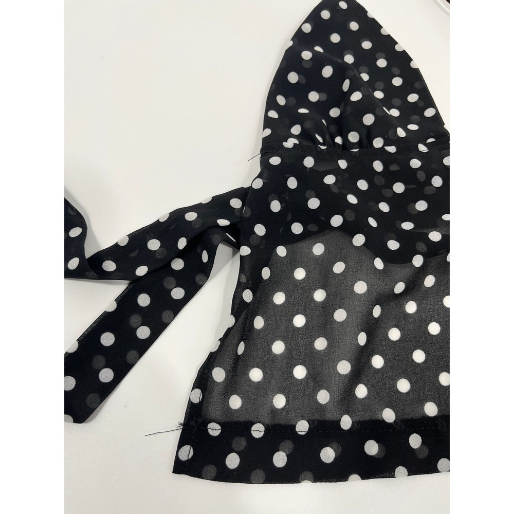 Y2K Babydoll Going Out Top Womens S Black Polka Dot Sheer Chic Minimalist - Picture 3 of 9